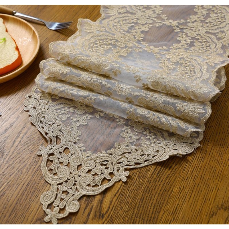 Alas Meja Bersulam Renda Gaya Eropah Table Runner Embroidery Lace ...