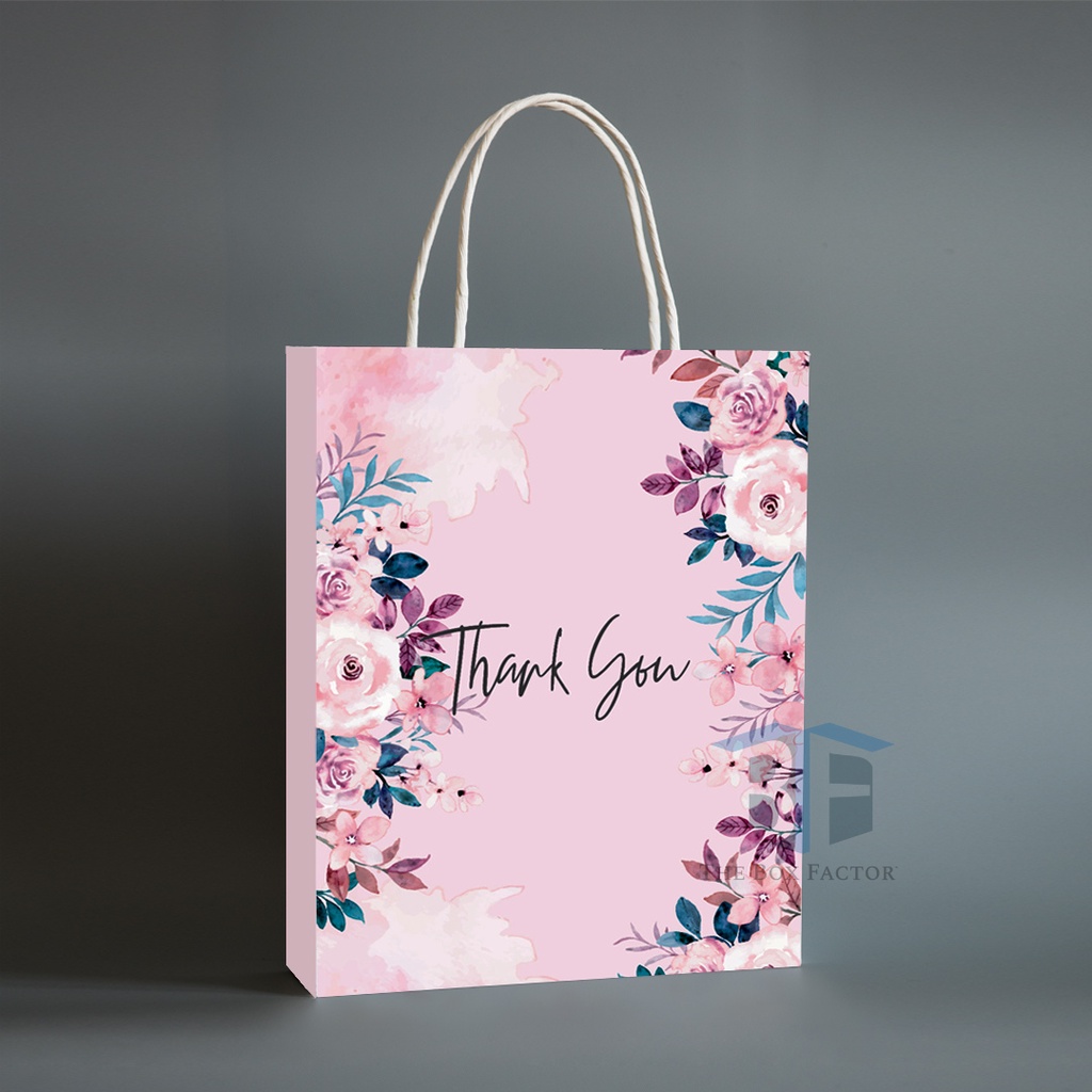 [50pcs] Floral Love Thank You Printed Paper Bag Thick Material💪 ...