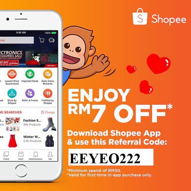 Shopee Referral Code EEYEO222 FREE RM7 Discount | Shopee Malaysia