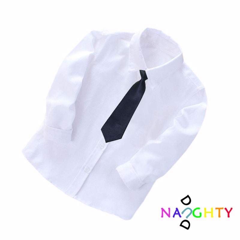 2-10 Years Baju Asas Putih Budak Lelaki Lengan Panjang Lengan Pendek