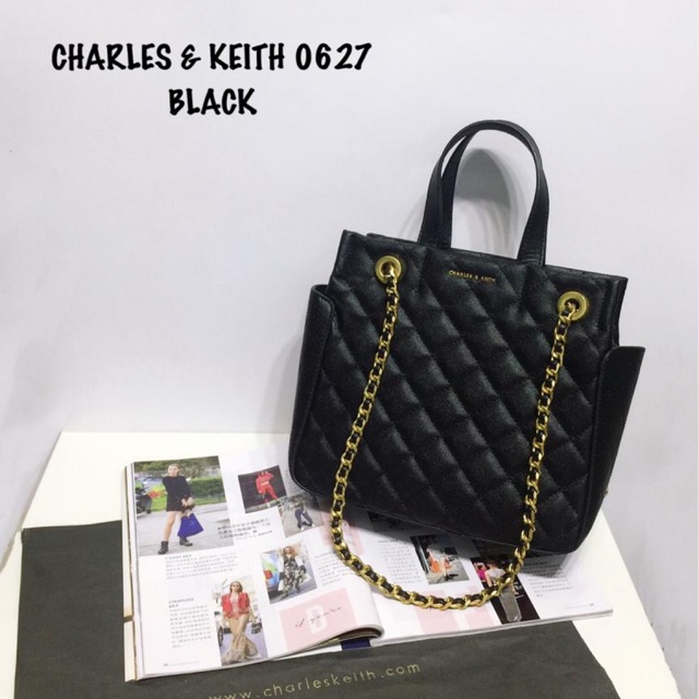 Charles & keith cheap chain detail quilted tote