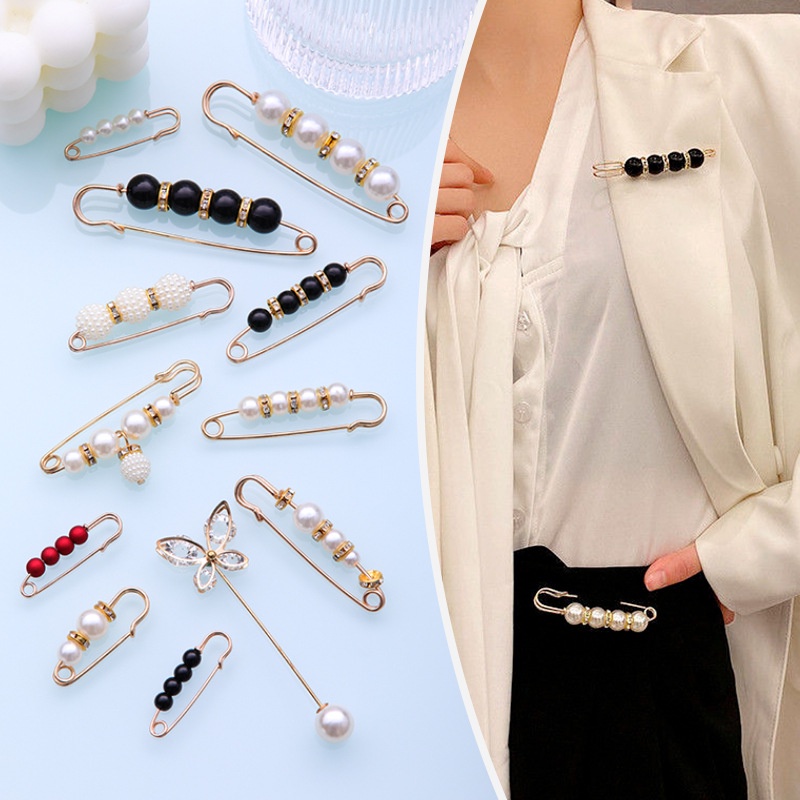 [Spot] Large pin fixed clothes accessories Korean pearl brooch pin word ...