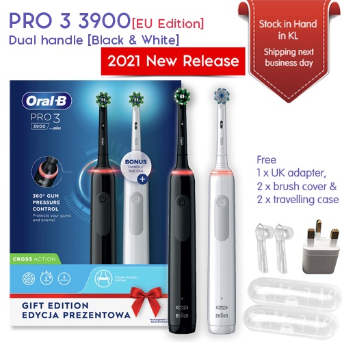 OralB Pro 3 3900 Set of 2 Electric Toothbrushes Black & White, 2