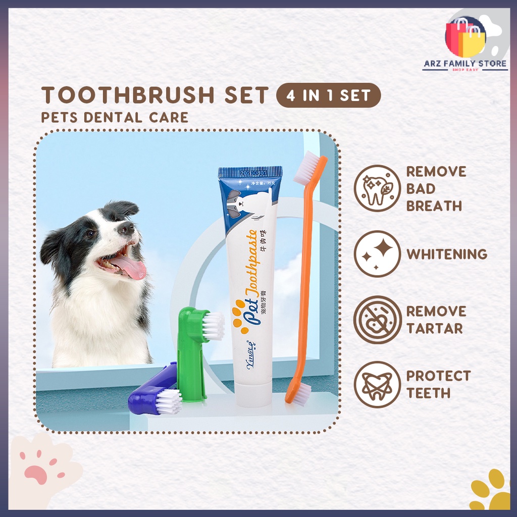 Pet Dental Care Set Toothpaste Finger Toothbrush Dog Cat Pet Oral ...