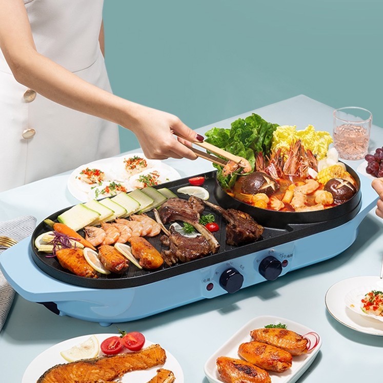 2021 2 in 1 GRILL BBQ TEPPANYAKI FRYING PAN AND CIRCLE STEAMBOT POT(2 ...