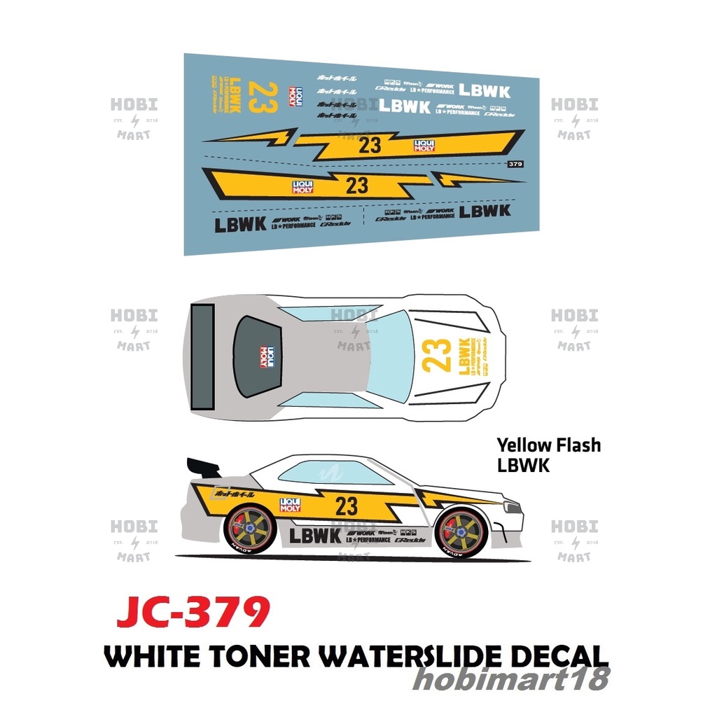 JC379 - YELLOW FLASH LBWK DECALS Hotwheels 1:64 diecast custom white ...