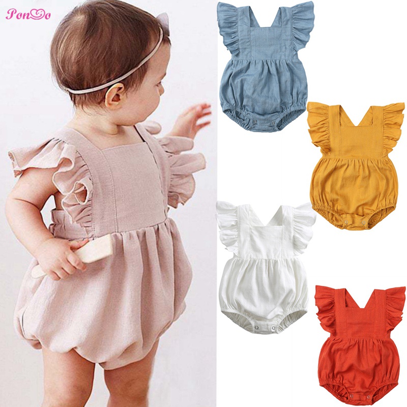 Infant Onesie Jumpsuit Baby Ruffled Jumpsuits Girls Cotton and Linen