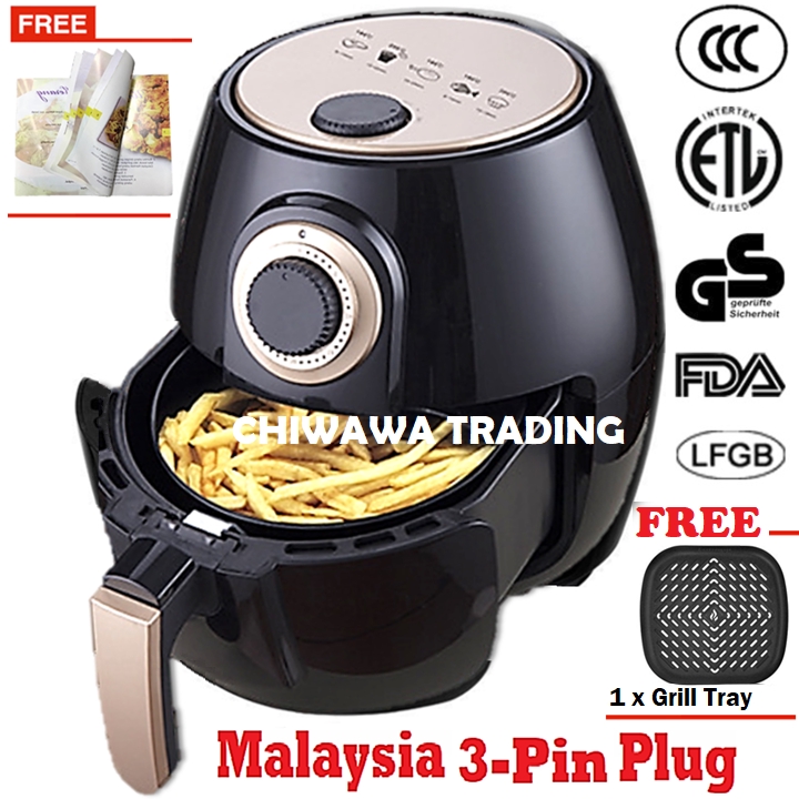 FREE 1 x Grill Tray 3.0L Electric Air Fryer Timer Cooker Non Stick Fry Roast Grill Bake Machine