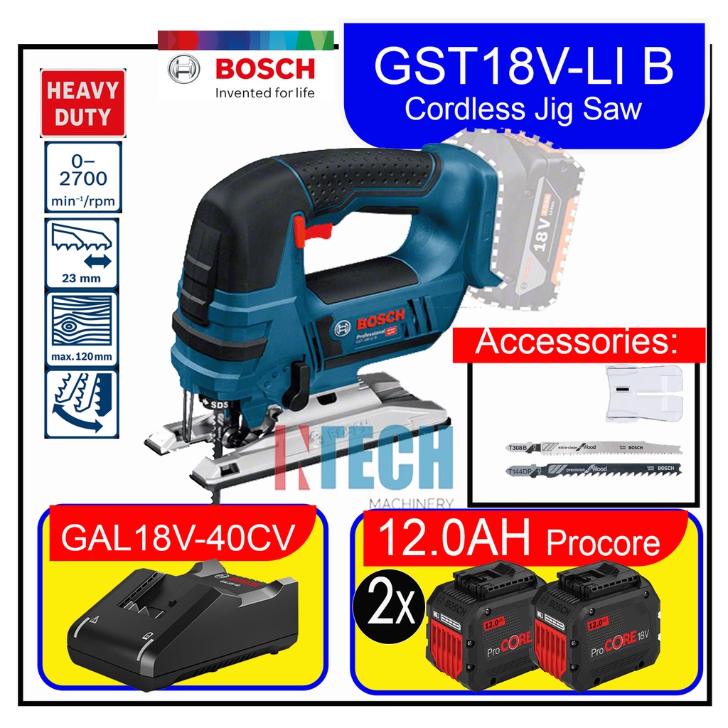 BOSCH GST18V-LI B CORDLESS JIGSAW C/W 2NOS 12.0AH PROCORE 18V BATTERY ...