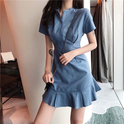 Korean Women Slim Sexy Irregular V Neck Ruffled Dinner Party Mini Dress ...