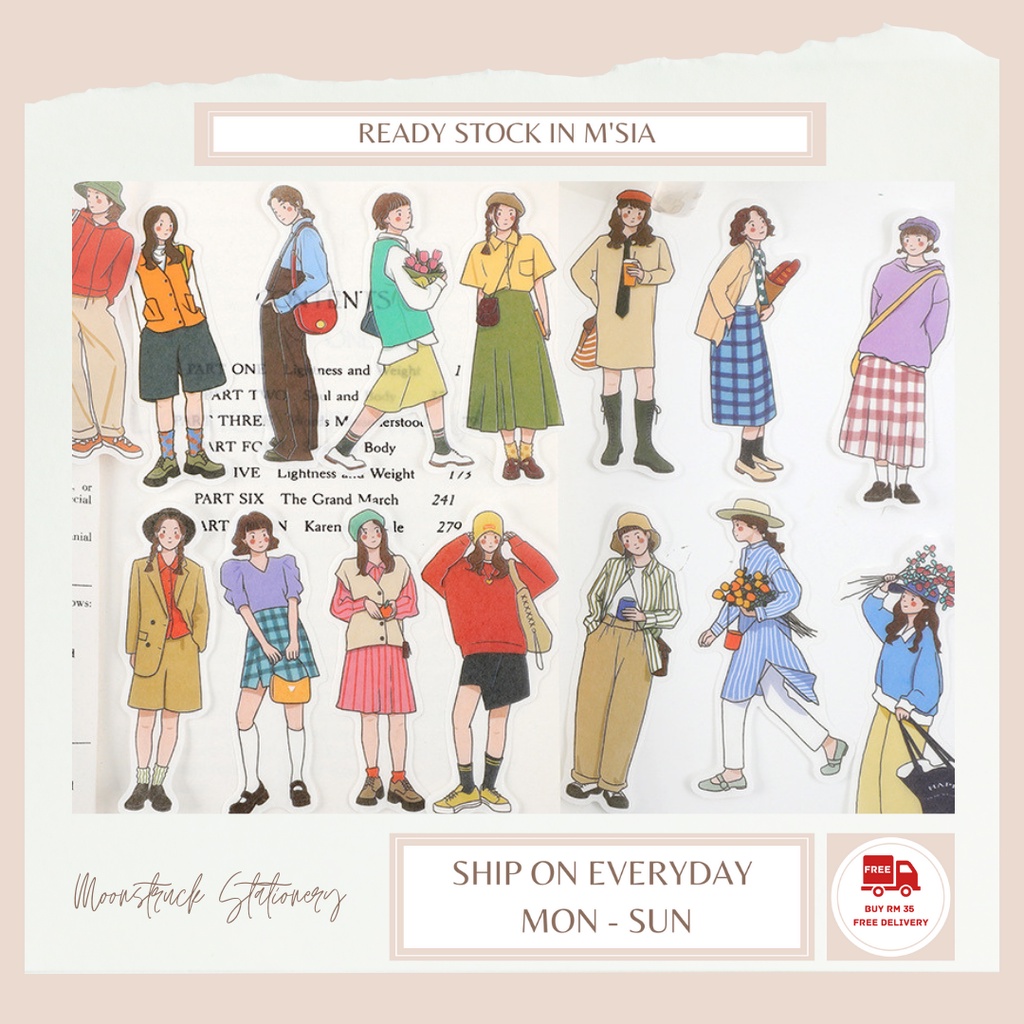 MOONSTRUCK 40Pcs Washi Sticker Pack Character Boy Girl Cartoon Journal ...