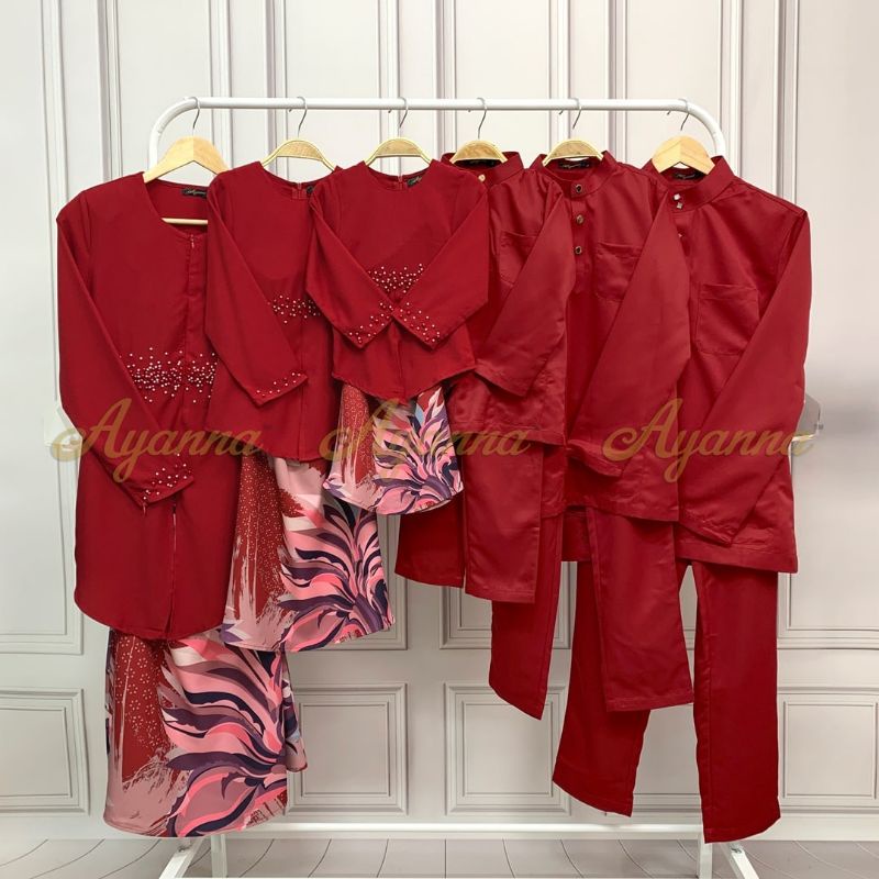 FAMILY SET SEDONDON RUBY RED. SET IBU ANAK RAYA 2022 | Shopee Malaysia