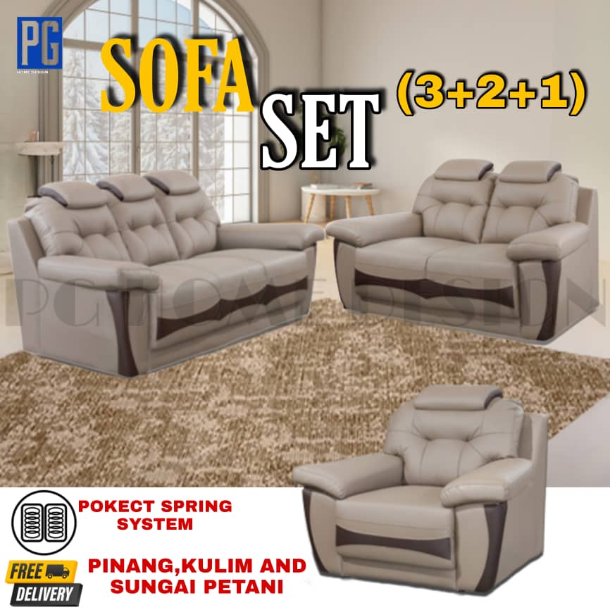 PG HOME : ITALY Leather 1+2+3 Seater Sofa Set/Poket Spring System/free ...