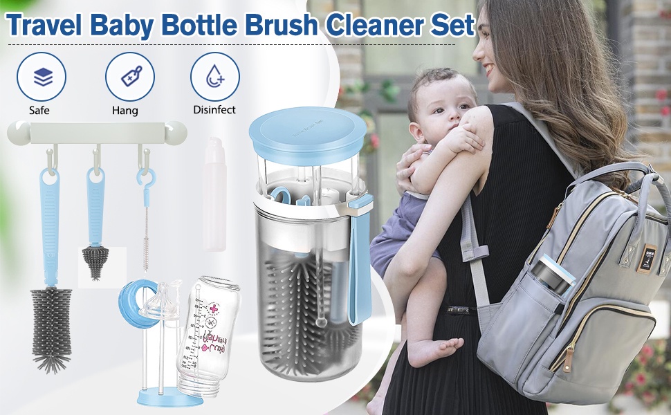 Travel Baby Bottle Brush Set With Silicone Bottle Cleaner And Drying  Rack,for Home & Baby Travel Gift