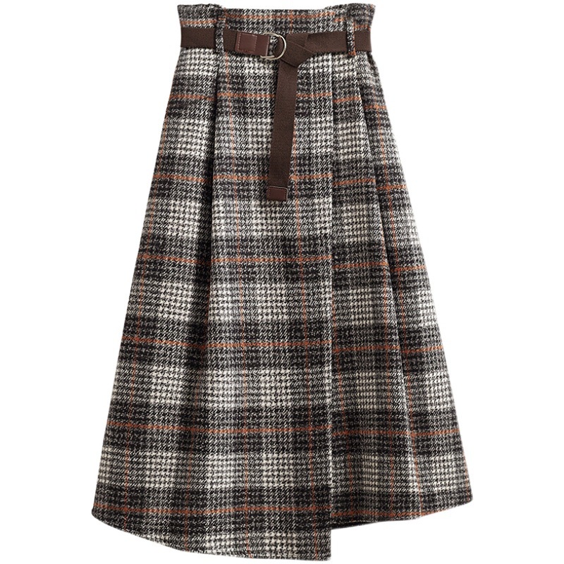 Plus Size Women s L 4XL Plaid Long Skirt Fashion High Waist Autumn Winter Vintage Swing Skirts with Belt Shopee Malaysia