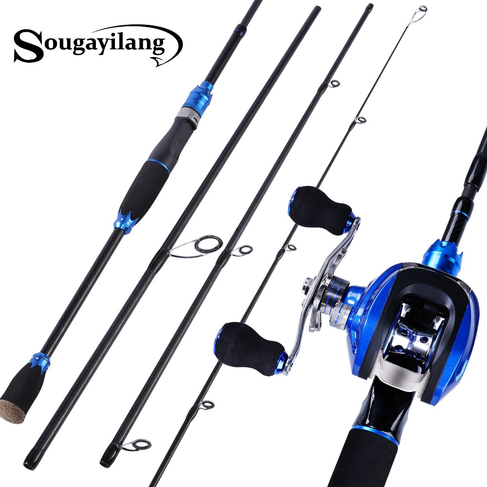 Sougayilang Blue Fishing Rod Baitcasting Reel Combo Carbon Casting