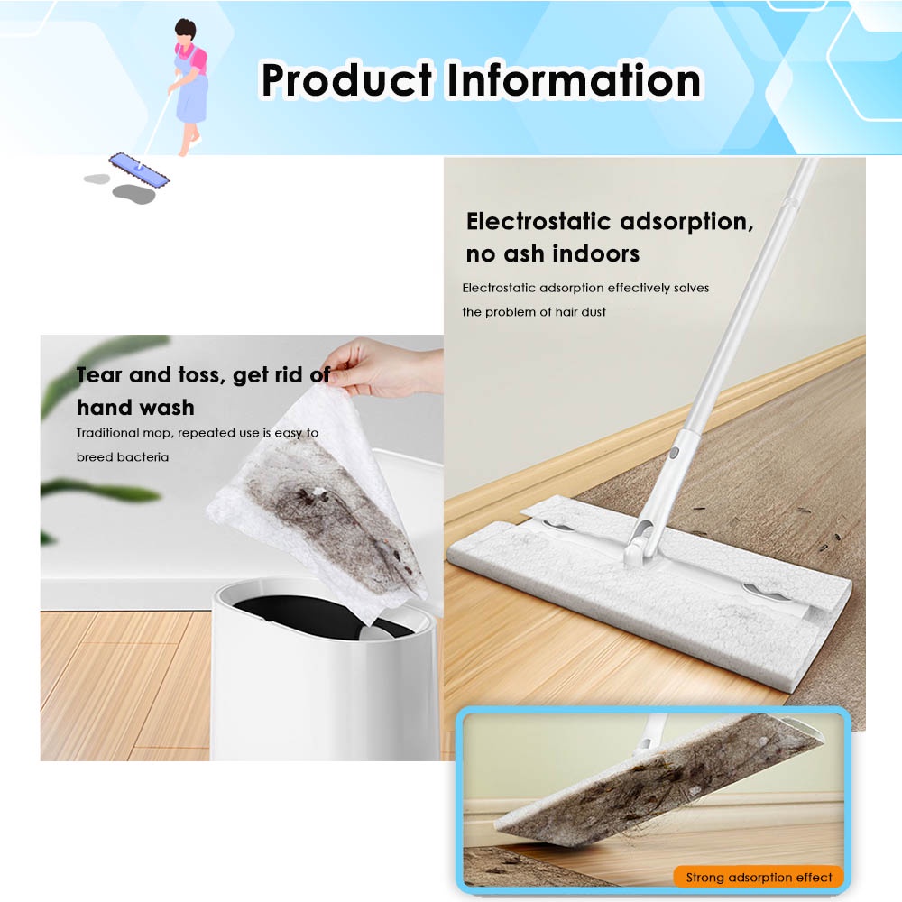 Borong365 360° Rotation Dry / Wet Electrostatic Dust Removal Paper Flat ...