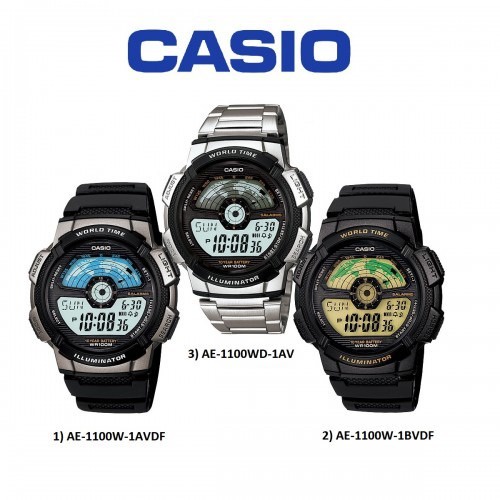 Casio AE-1100W / AE-1100W-1B Standard Digital Sporty Design Black Resin ...