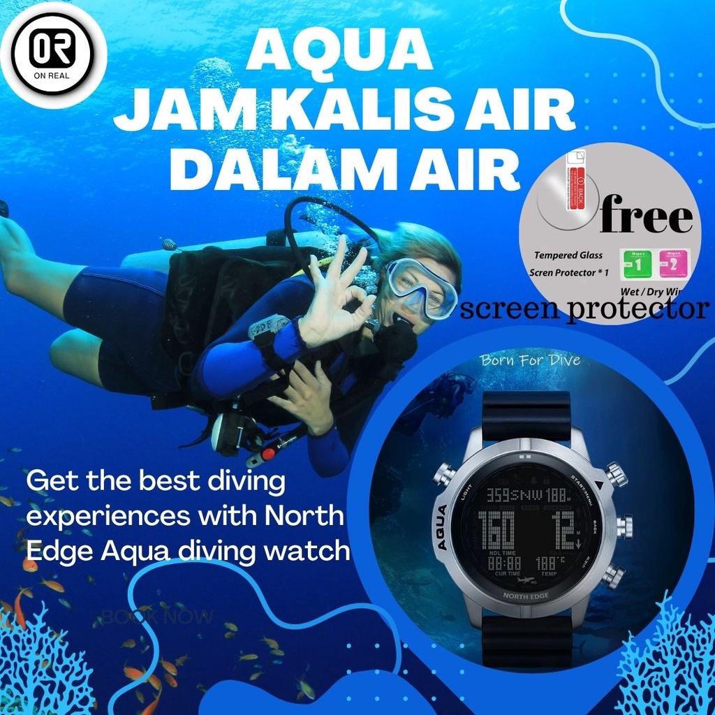 NORTH EDGE AQUA Original Men Professional Diving Digital Watch Scuba Diving 100M Altimeter