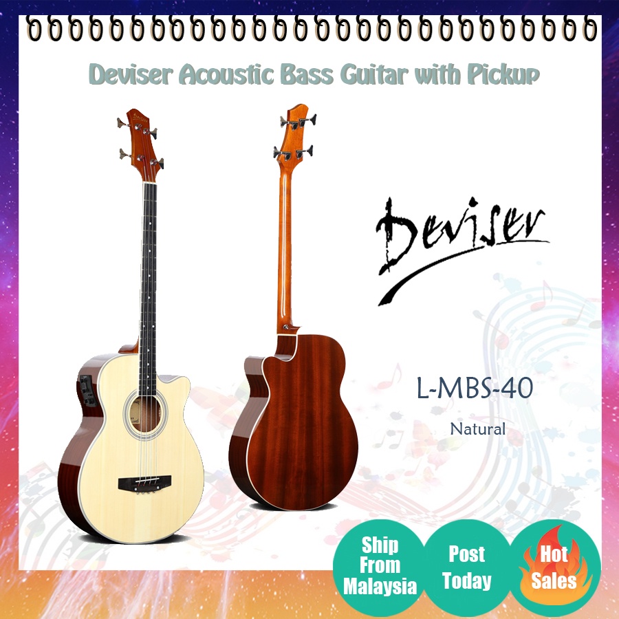 Deviser Semi Acoustic Bass Guitar With Pick Up Pre Amp Combo Set ...