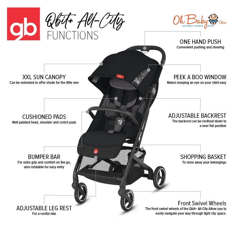 GB QBIT+ ALL CITY Stroller with Princeton Urban Reborn Series Bag Black