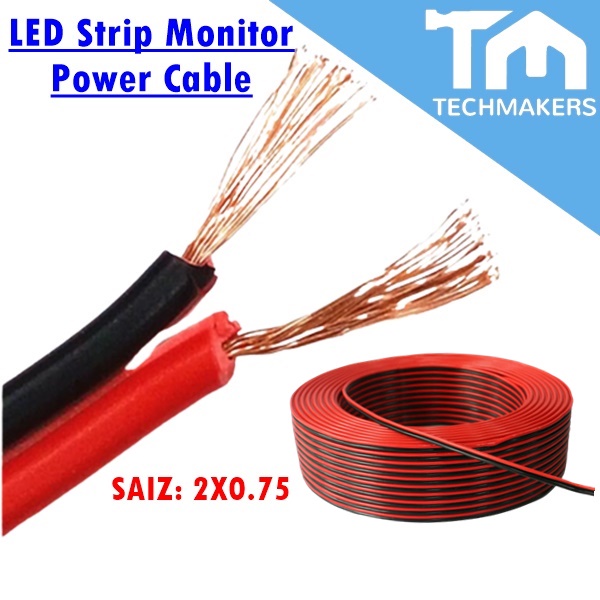 1 Meter of Twin Flat cable Copper Wire (Red/Black) 2X 0.75 LED Strip Monitor Power Cable Speaker Wire TechMakers