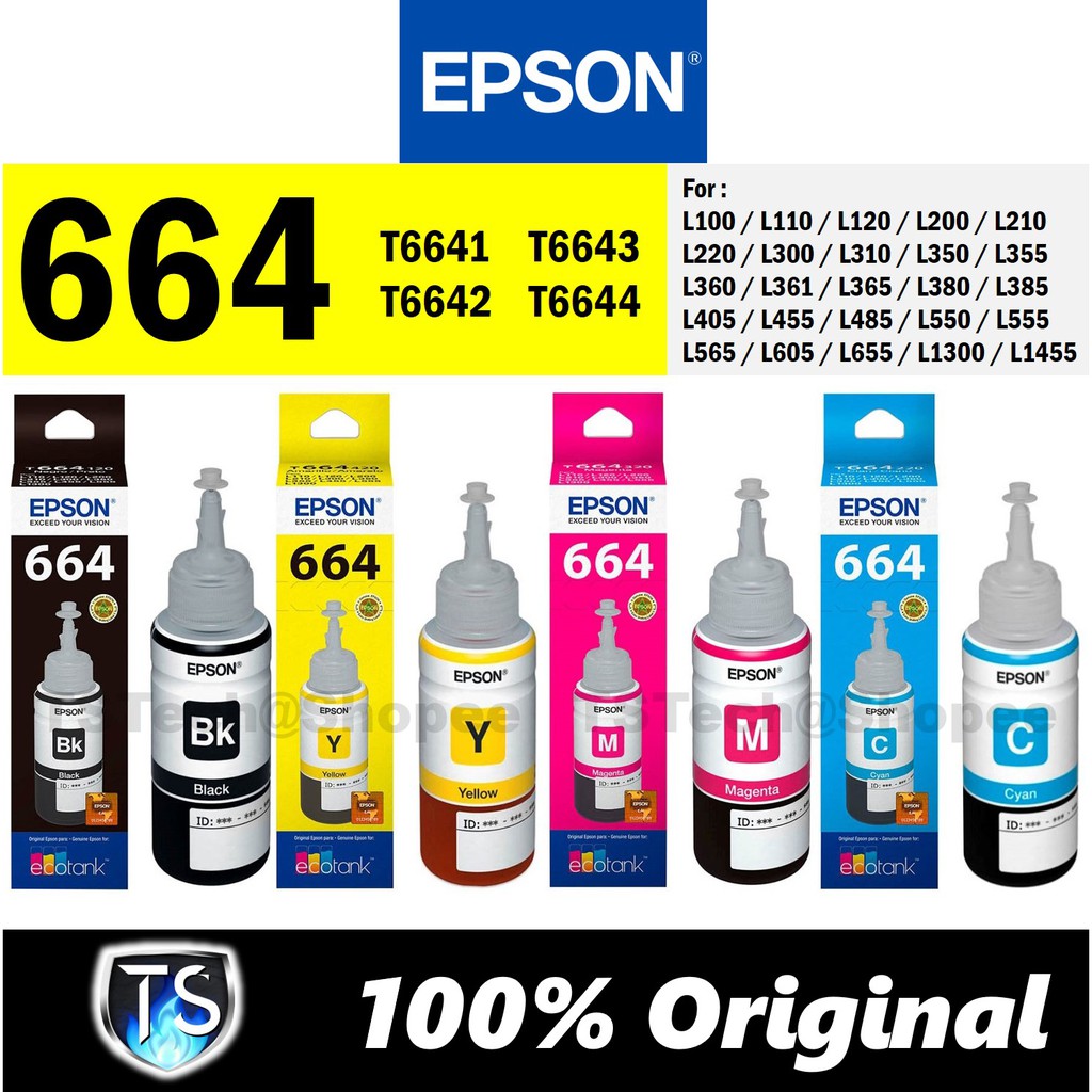 Epson 664 T6641 T6642 T6643 T6644 Black Cyan Magenta Yellow L110 L210 ...