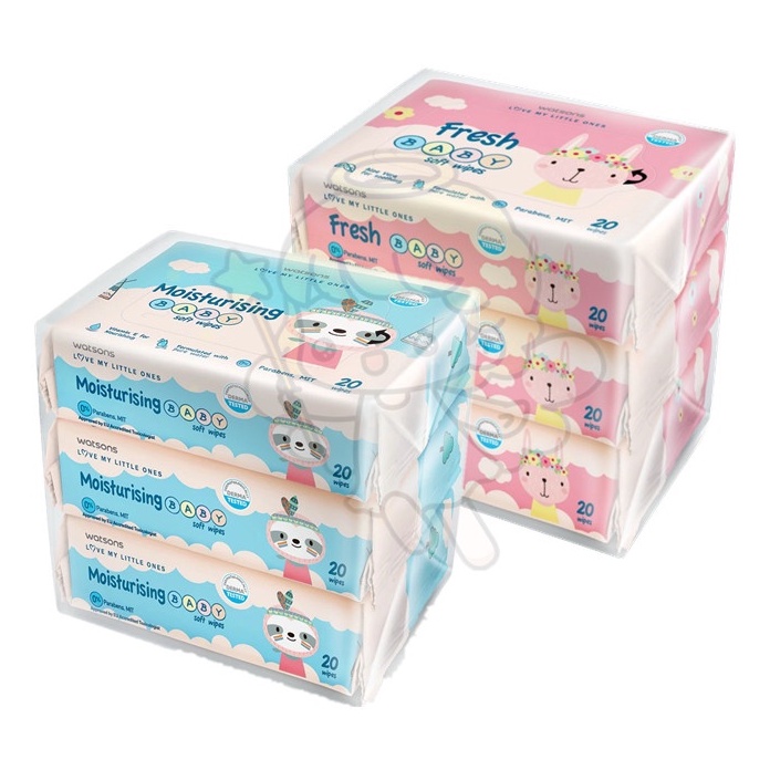 [READY STOCK] Watsons Baby Wipes 20s x 3 Fresh/ Moisturising/ Unscented