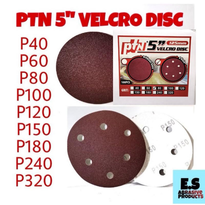 (20/50pcs)PTN 5" SANDPAPER VELCRO SANDING DISC [RED][HOLE/WITHOUT HOLE