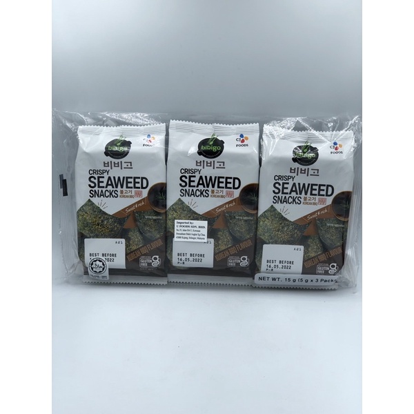 CJ Bibigo Crispy Seaweed Snack Korean BBQ (5g x 3PKT) Shopee Malaysia