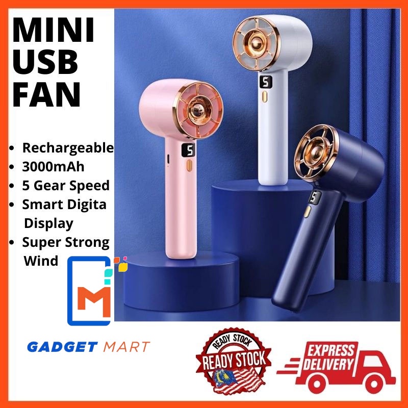 USB Mini Handheld Rechargeable Portable Fan – 3-Speed, 4-Blade Personal Cooler