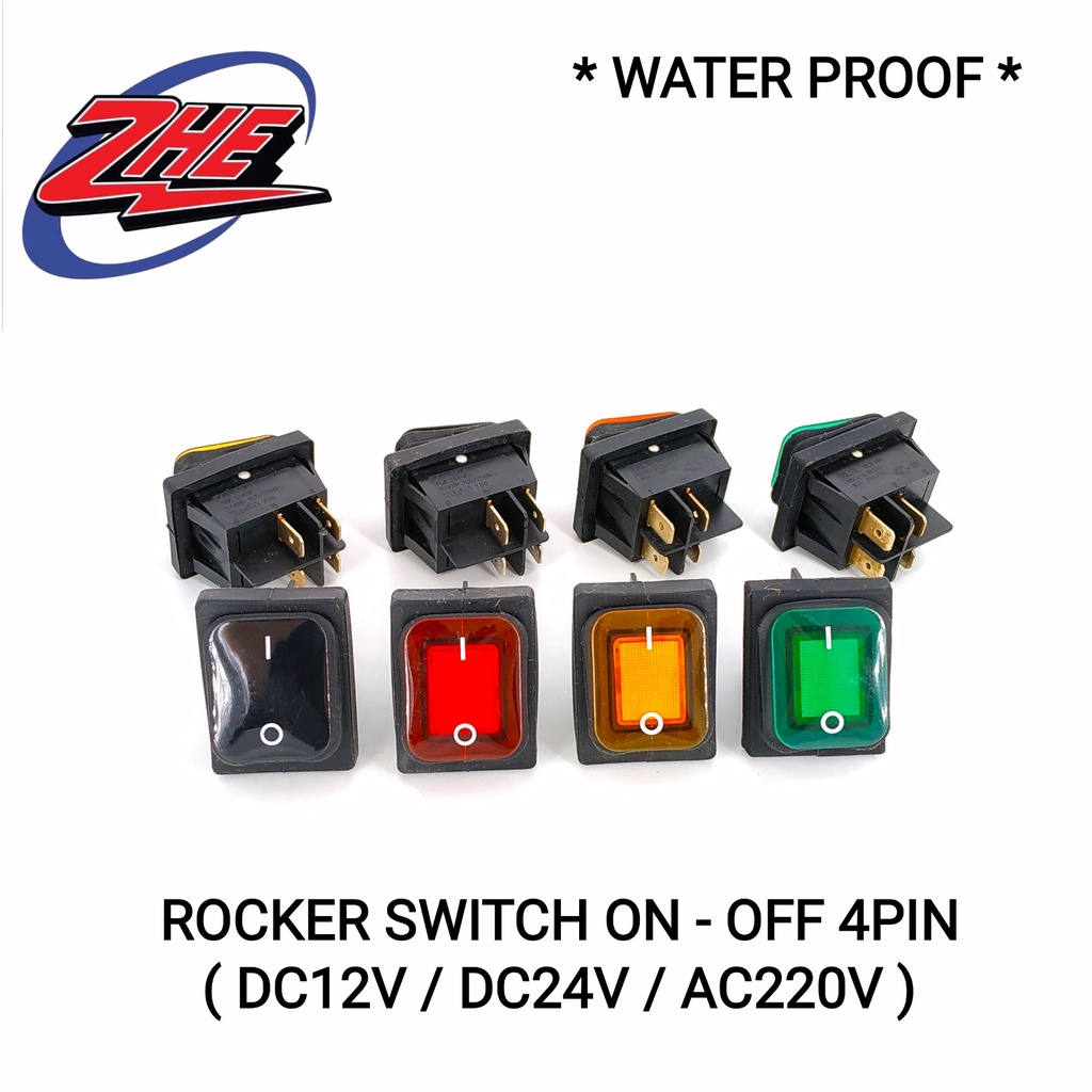 (BIG) 4 Pin Waterproof ON/OFF 2 Position SPST Boat Rocker Switch (DC12V ...
