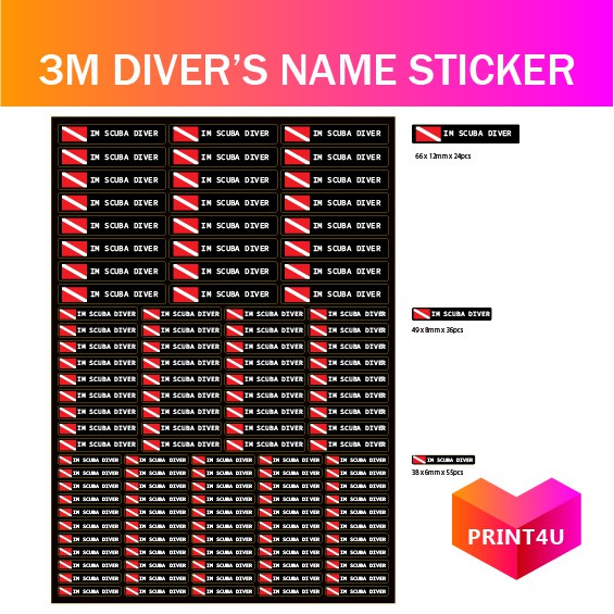PRINT4U DIVER'S NAME LABELS STICKER, 3M 601 SERIES REFLECTIVE STICKER ...