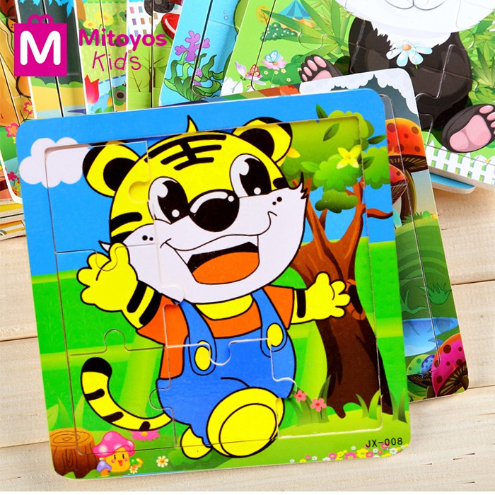 Mitoyos Kids Baby Wooden Puzzle Cartoon Jigsaw Puzzles 9 Pieces Animal ...