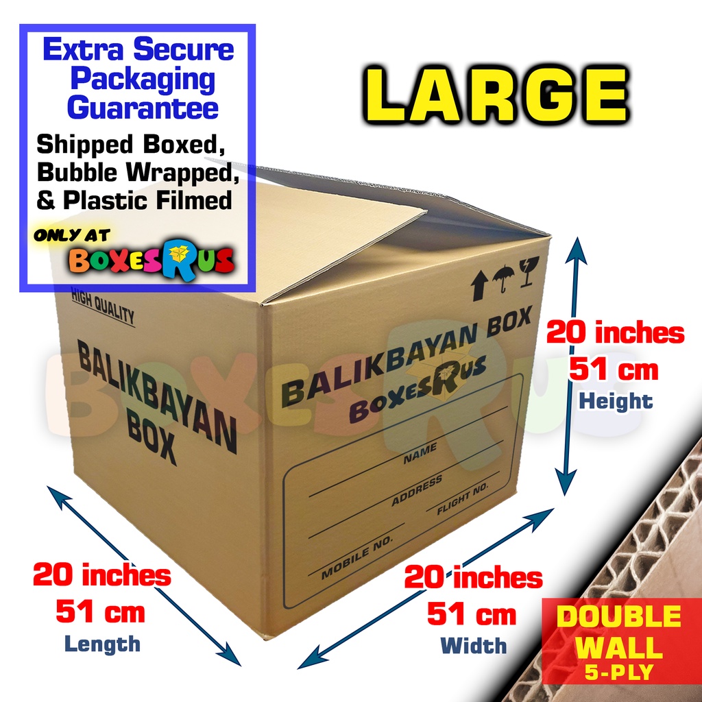 Balikbayan Box Large 20x20x20 inches Heavy Duty Double Wall by Boxes R ...