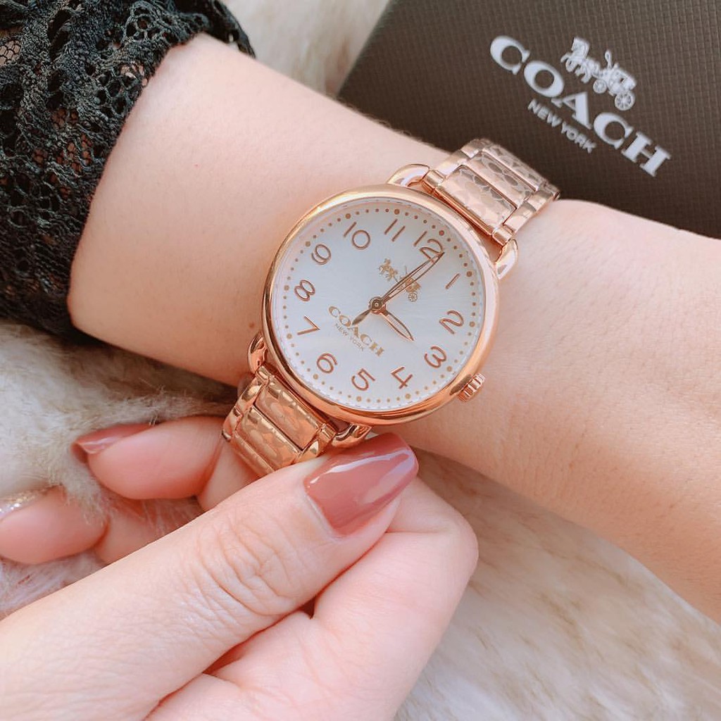 100 ORIGINAL Coach Ladies 14502497 Delancey Crystal Silver Dial Rose Gold Stainless Steel Watch TWO 2 Years Intern Shopee Malaysia