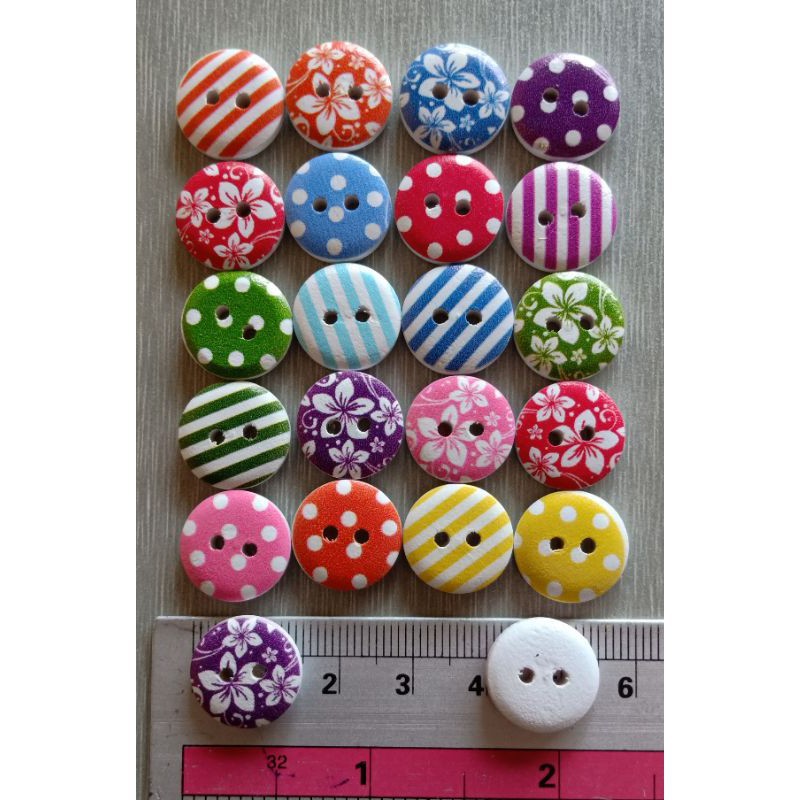 Aksesori 💥100PCS💥READY STOK Flower Grid Mixed Pattern Wooden Button ...