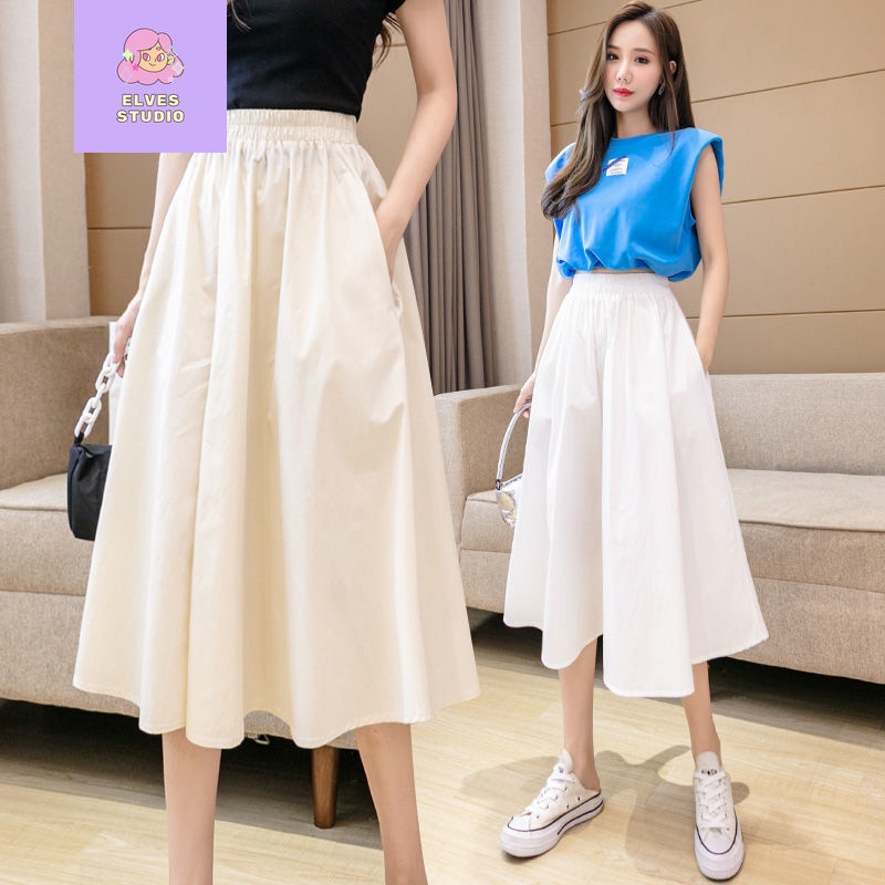 Women Long Skirt Plain High waist Loose Casual Plus size with Pocket Summer Plus size 4xl Shopee Malaysia