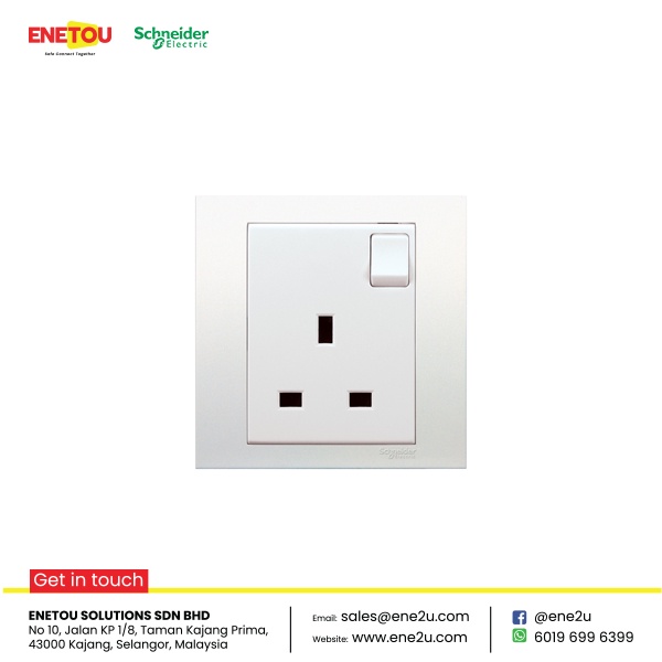 SCHNEIDER VIVACE KB15 13A 250V 1 GANG SWITCHED SOCKET WHITE | Shopee ...