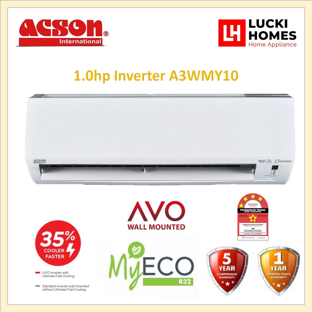 Acson 1hp Inverter Air Conditioner R32 Greenery Refrigerant Wifi Control A3wmy10nf A3wmy A3wmy10 4247