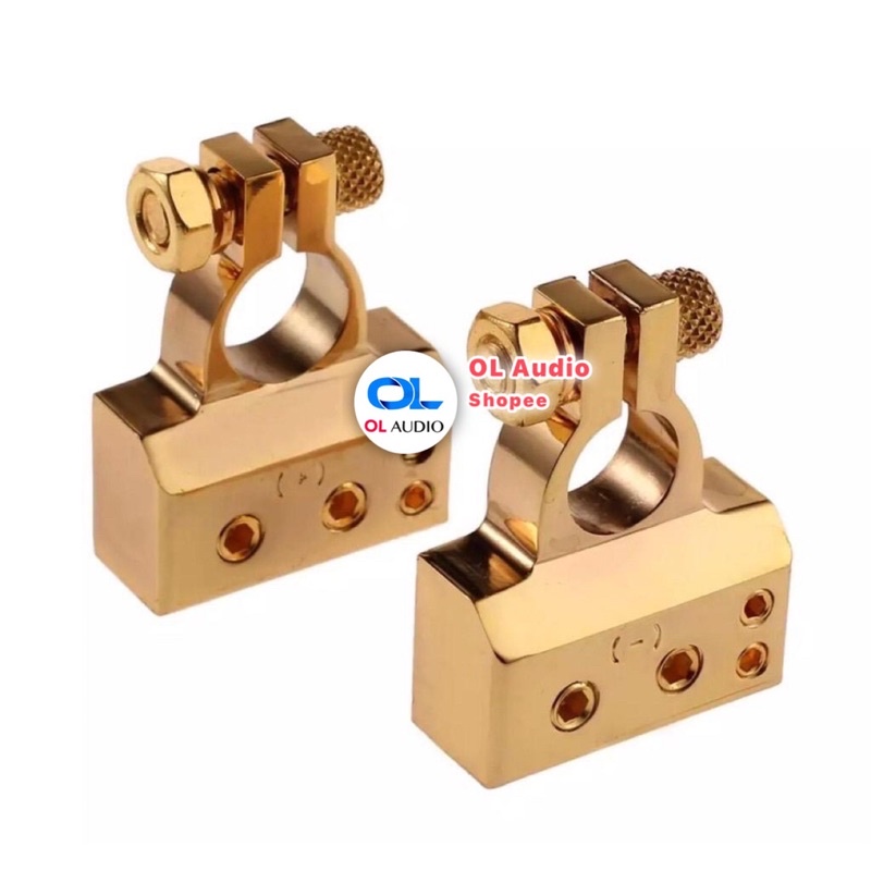 2pcs 4/8 Gauge Power Amp Cable Gold Auto Car Battery Terminal with