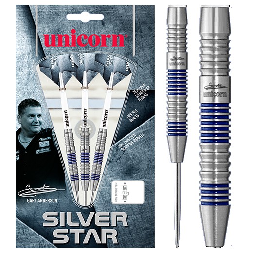 UNICORN STEEL TIP DARTS - 22G SILVER STAR - GARY ANDERSON - 22G [NEW ...