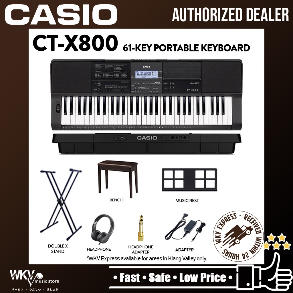 Casio CT-X800 61-Key Portable Keyboard with Headphone, Keyboard Stand ...