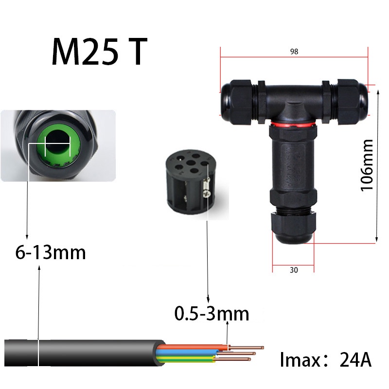 IP68 Waterproof Connector Three-way Electrical 2/3pin Wire Cable ...