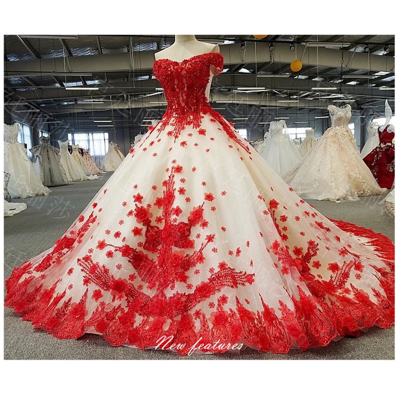 Red and cream wedding hot sale dress