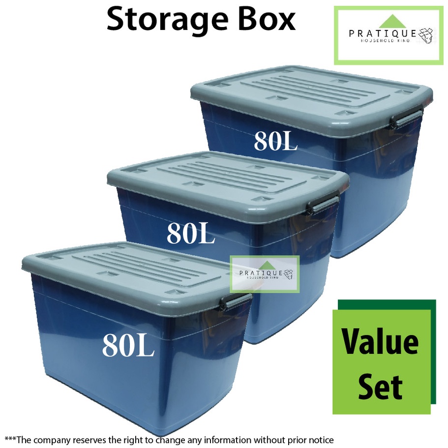 3Pcs Combo 80L Storage Box With Wheels/ Storage Box/ Plastic Storage ...