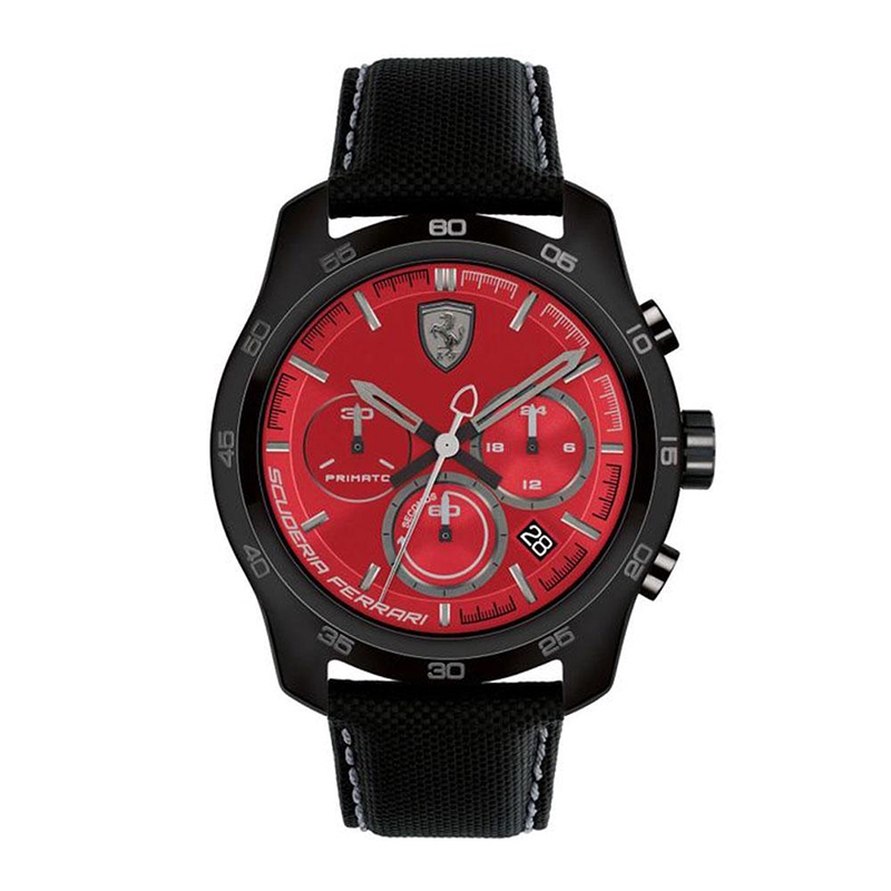 Scuderia Ferrari Primato 44mm Red Dial Black Leather Men s Watch 0830447