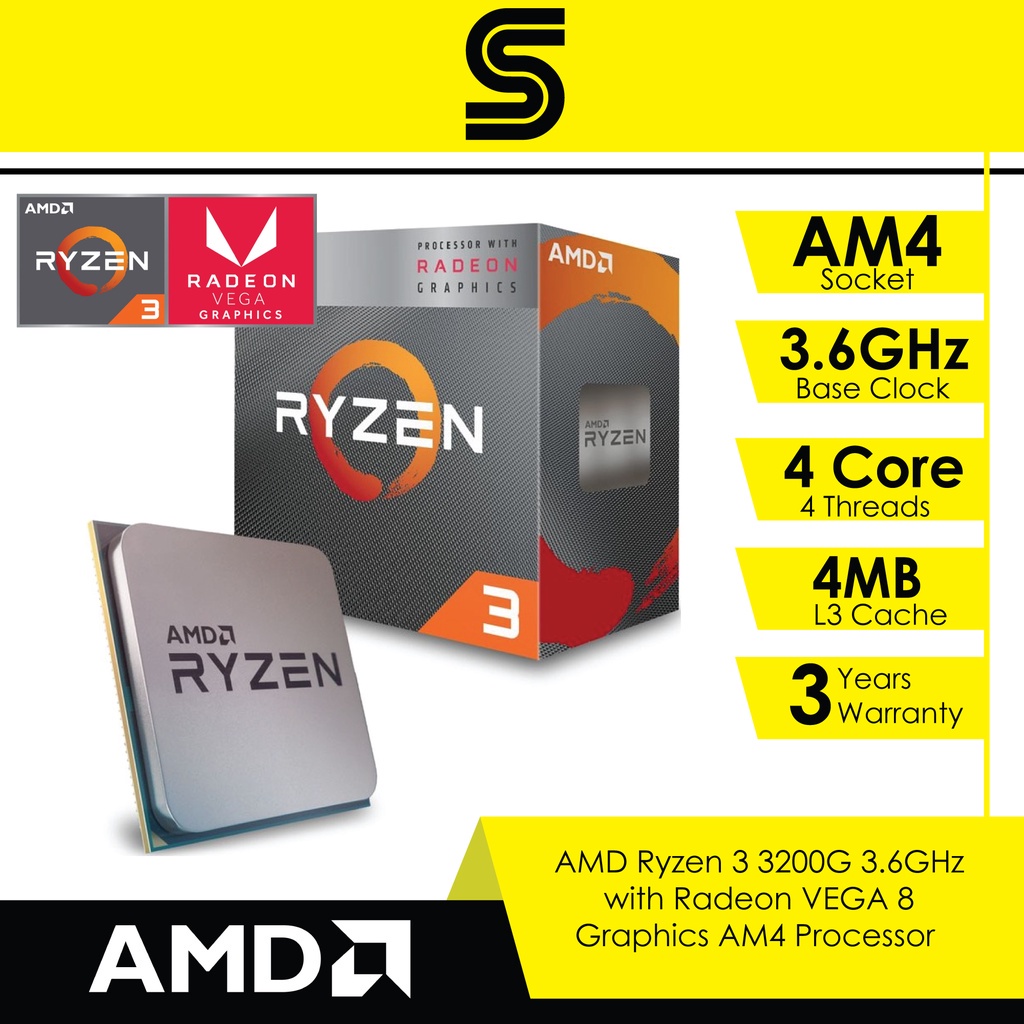 AMD Ryzen 3 3200G 4-Core Unlocked Desktop Processor with Radeon Graphics