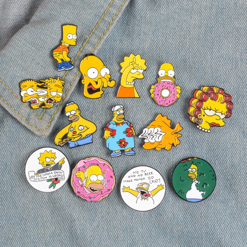 Anime Simpsons Enamel Pins Badges Funny Bart Simpson Lisa Homer Tv Show Creative Humor Cartoon 1763