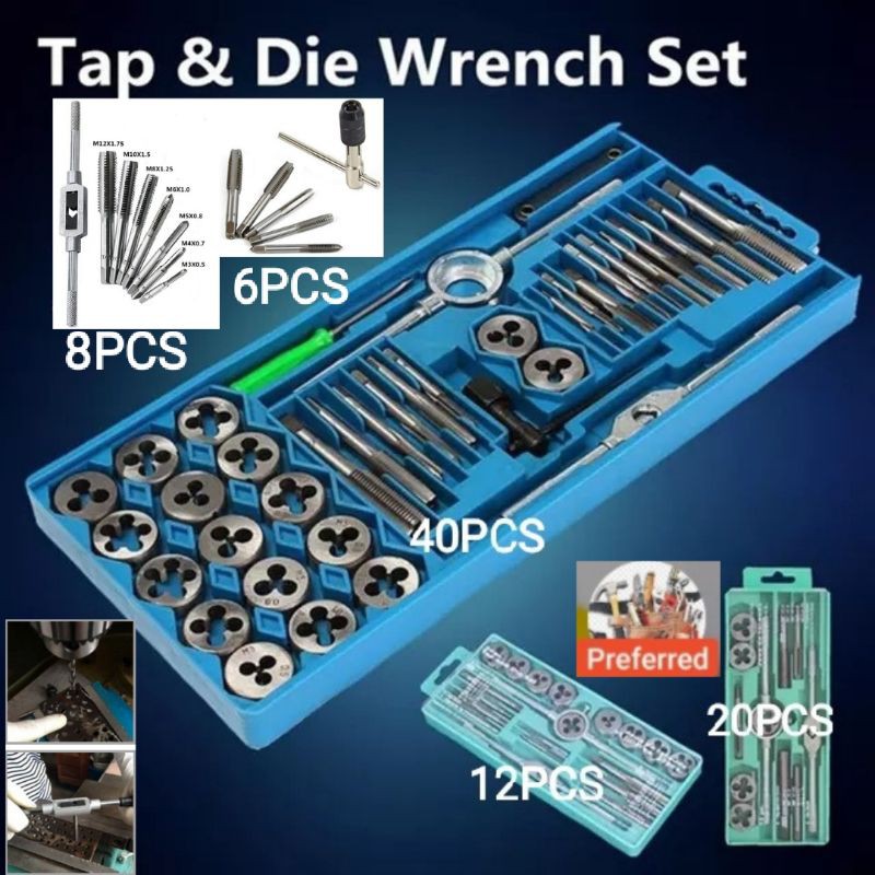 Buat bunga skru/Screw Thread Hand Tap and Die 6/8/12/20/40 Pcs Metric ...